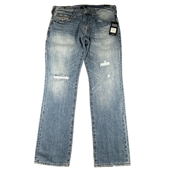 True Religion Ricky Jeans Mens 34x34 Distressed Relaxed Straight Rope Stitch Fla - Picture 1 of 16